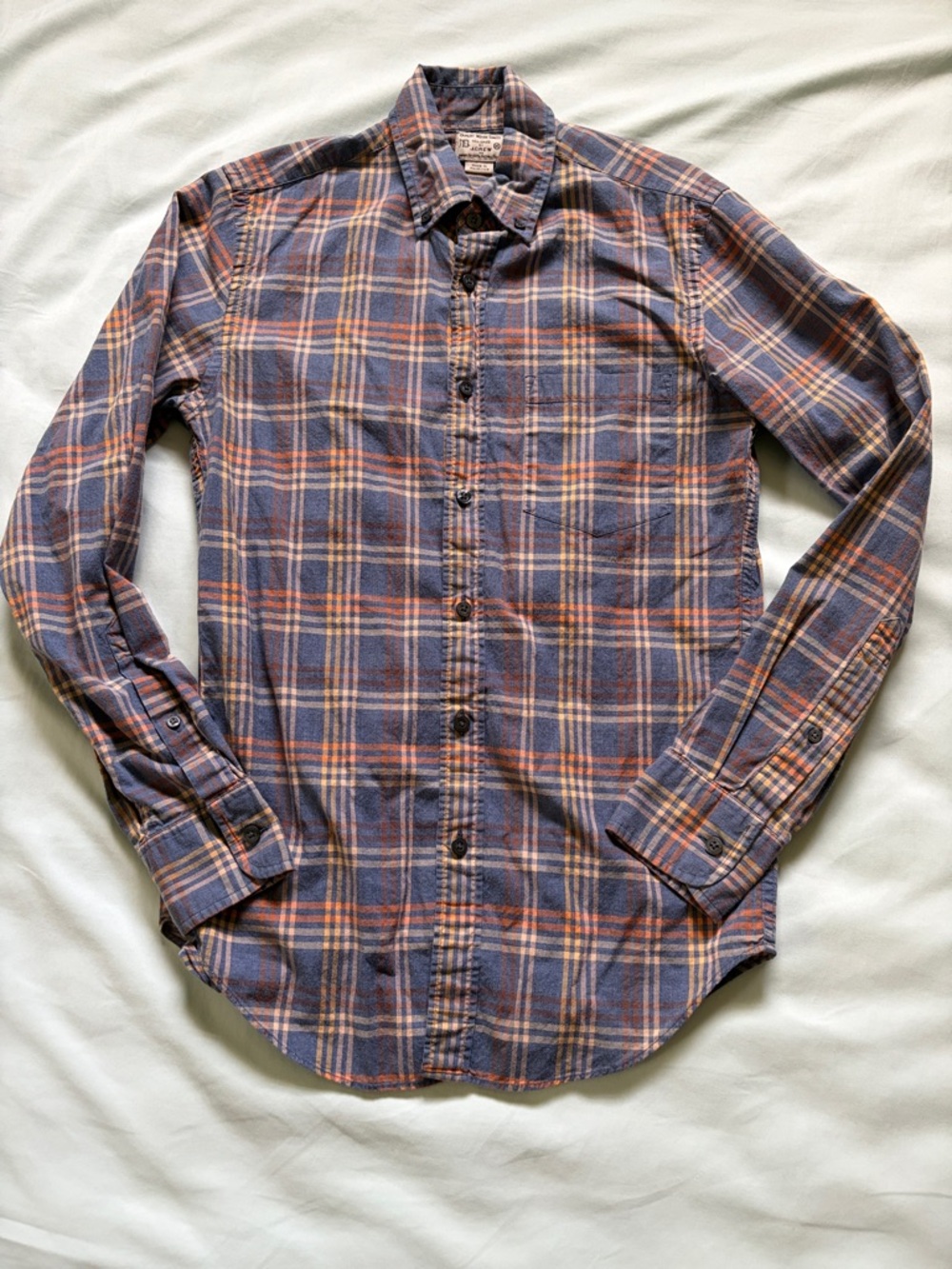 J. Crew Plaid Button-Down Shirt in Blue, Orange, and Yellow